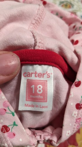 Sudadera con Capucha Carter's Rosa Cereza Cremallera Niñas Pequeñas Talla 18M - Imagen 3 de 4