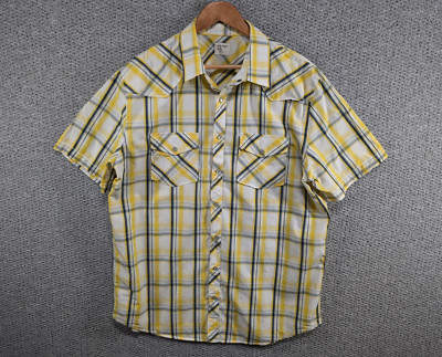 Old Navy Herren gelb kariert kariert Leinen Western Freizeit Perlen Druckknopf Hemd XL