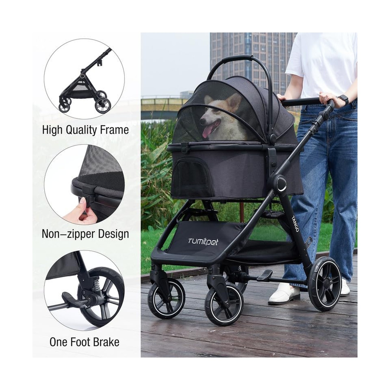 Tango Pet Stroller, 3 in 1 Dog Stroller for Small Medium Dogs Cats Stroller w...