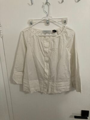 Charles Nolan Women's Button Down Wide Neck Blouse, Cream, Size 6