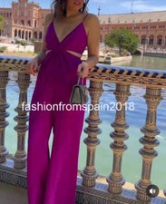 ZARA NEW WOMAN STRAPPY KNOTTED CUT-OUT JUMPSUIT MAGENTA XS-XL 3897/151