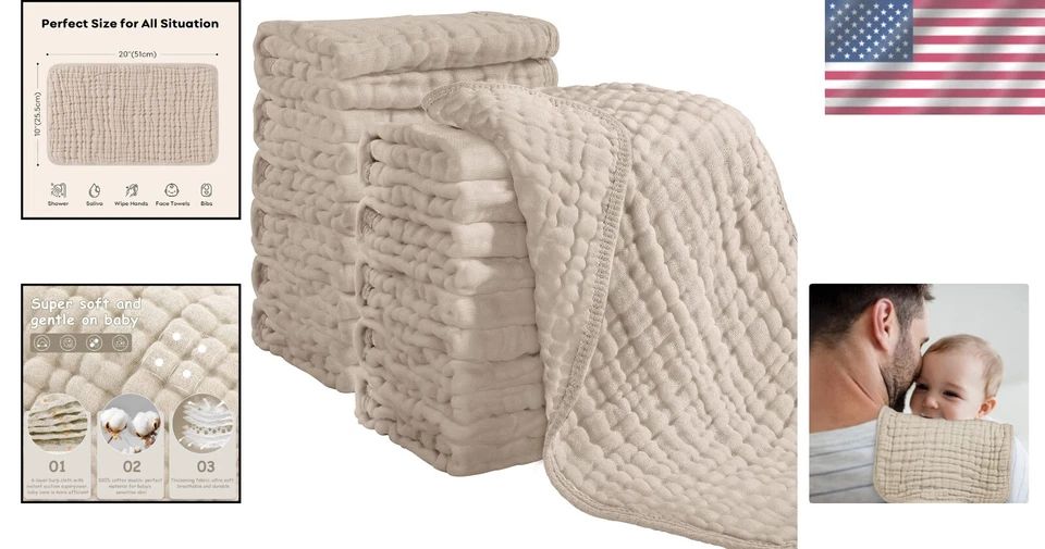 Paquete de 12 paños extra suaves 100 % algodón para eructar muselina | 20""x10"" albaricoque Foto 2 de 4