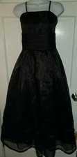Black satin Tulle Full Layered wide waistband Midi Tea Length Cocktail Dress XS