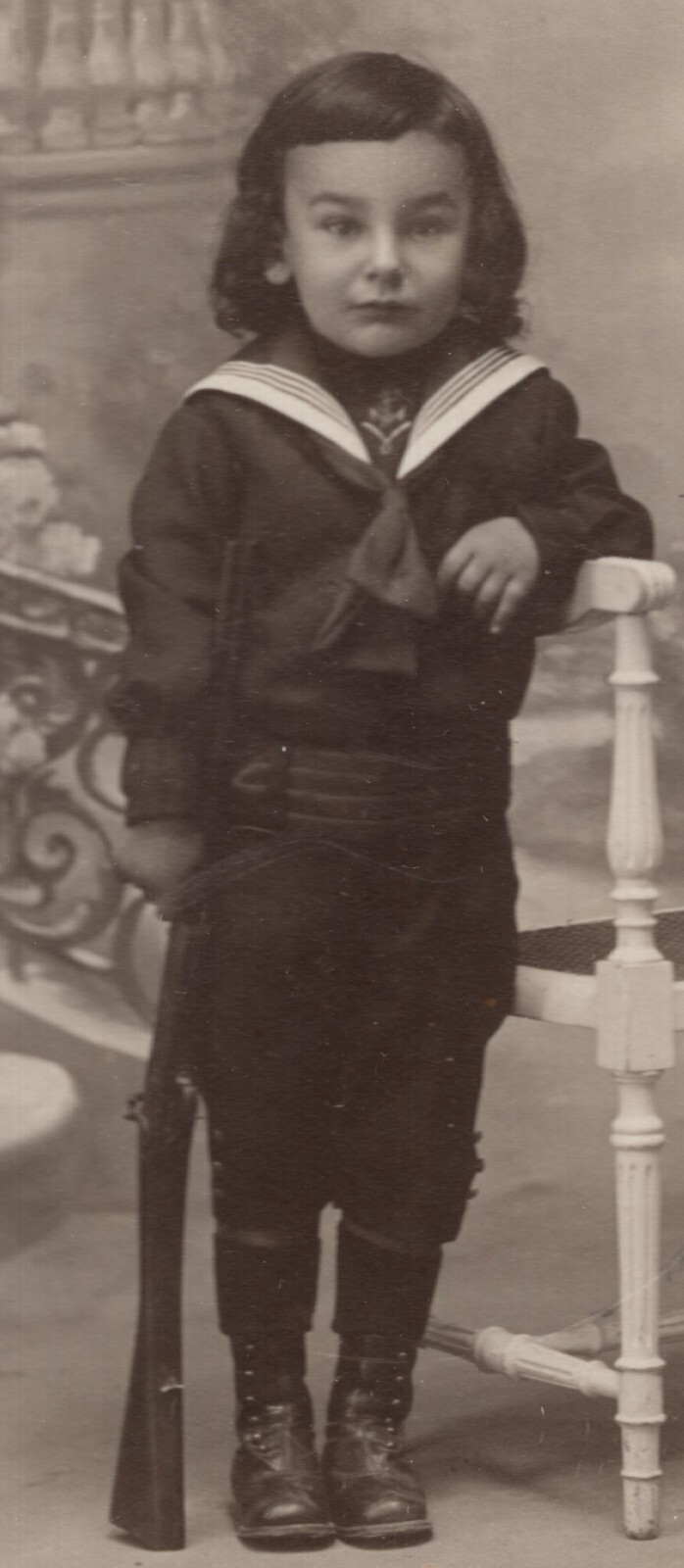 Antique CDV Circa 1890s Faure Et Ses Fils Cute Boy Sailor Suit Rifle St Girons — additional view