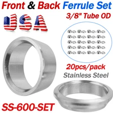 20pcs Stainless Steel 3/8” Tube 1 Front & Back Ferrule Set Fitting SS-600-SET US