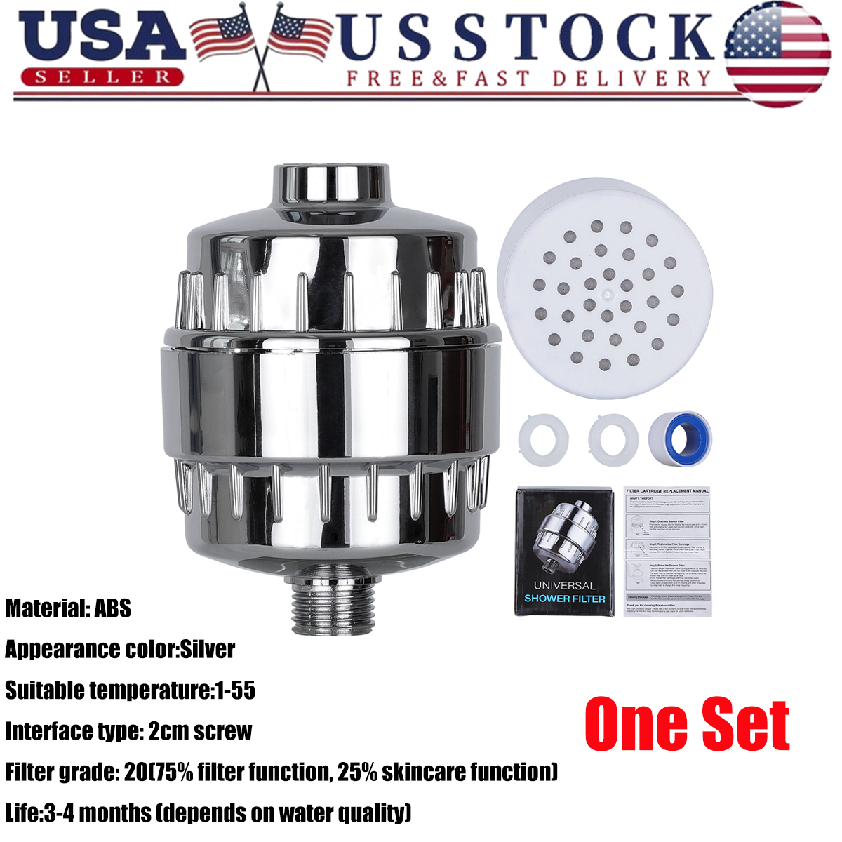 20-Stage Shower Head Filter for Hard Water Softening & Purification