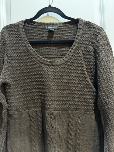 Style & Co. Maglione Marrone Grande Maglia Cavo Casual Da Ascella19” Lunghezza29” - Foto 3 di 5