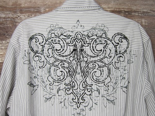 Cultura Shirt Adult XLarge White Pinstripes Button Up Long Sleeve Mens Graphics - Picture 6 of 9