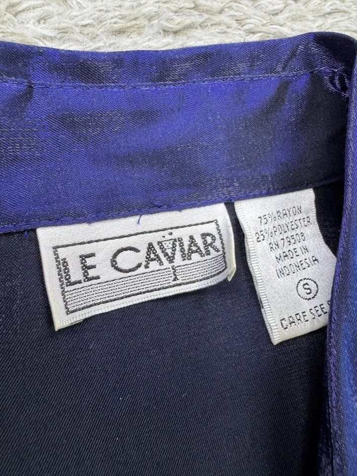 Blusa caprichosa Le Caviar Top Mujer Pequeña Azul Real Satén Arrugado en Niveles Capas Foto 3 de 4