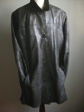 Beth Terrell Leather Coat Xl 22 24 Jacket Long Snake Metallic Silver Shiny