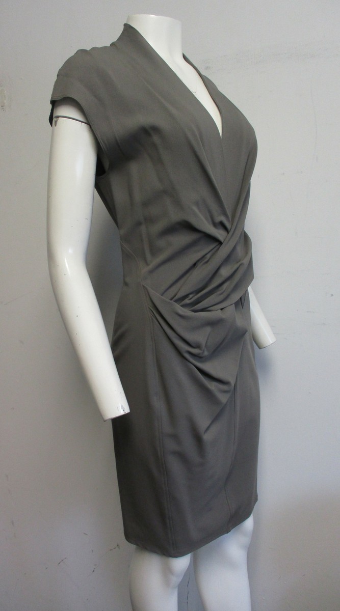 slim fit dress slacks Helmut Lang Taupe Asymmetrical Ruched Silk Dress