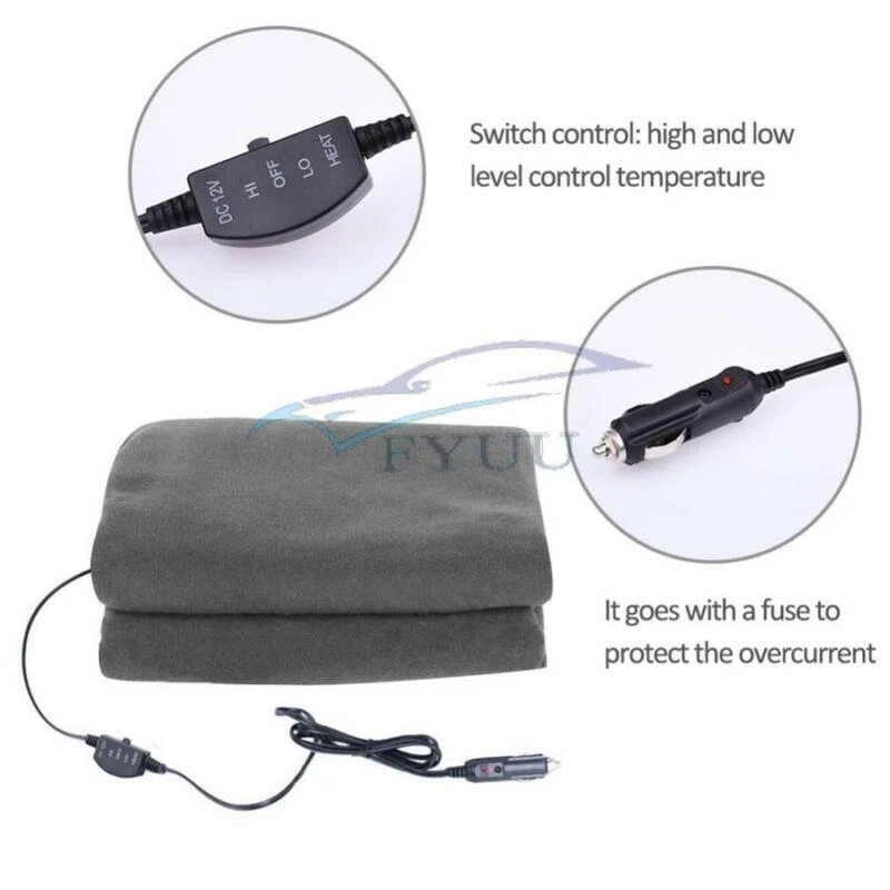 Calentador de Invierno Franela Suave Viaje Exterior 12V Eléctrico Coche Calefacción Manta Negro Foto 4 de 4