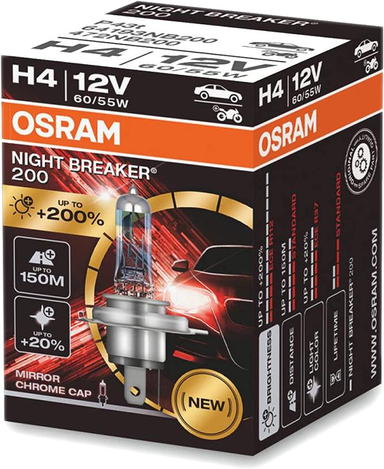 DAMA Automotive Lighting Night Breaker 200% H7 Halogen Headlight Bulb  64210NB200-HCB/Duo Pack
