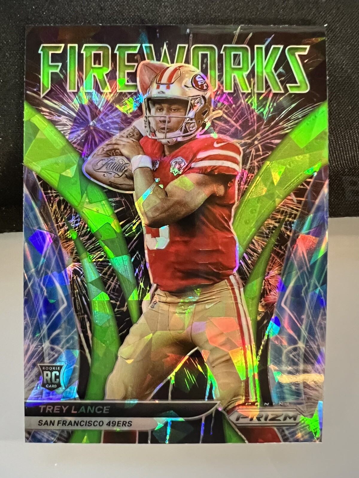 2021 Prizm Trey Lance Fireworks Green Ice Prizm Rookie RC #F-23 49ers