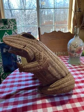 VINTAGE WICKER FROG  BASKET  WASTE BASKET 20"X19" WICKER BASKET