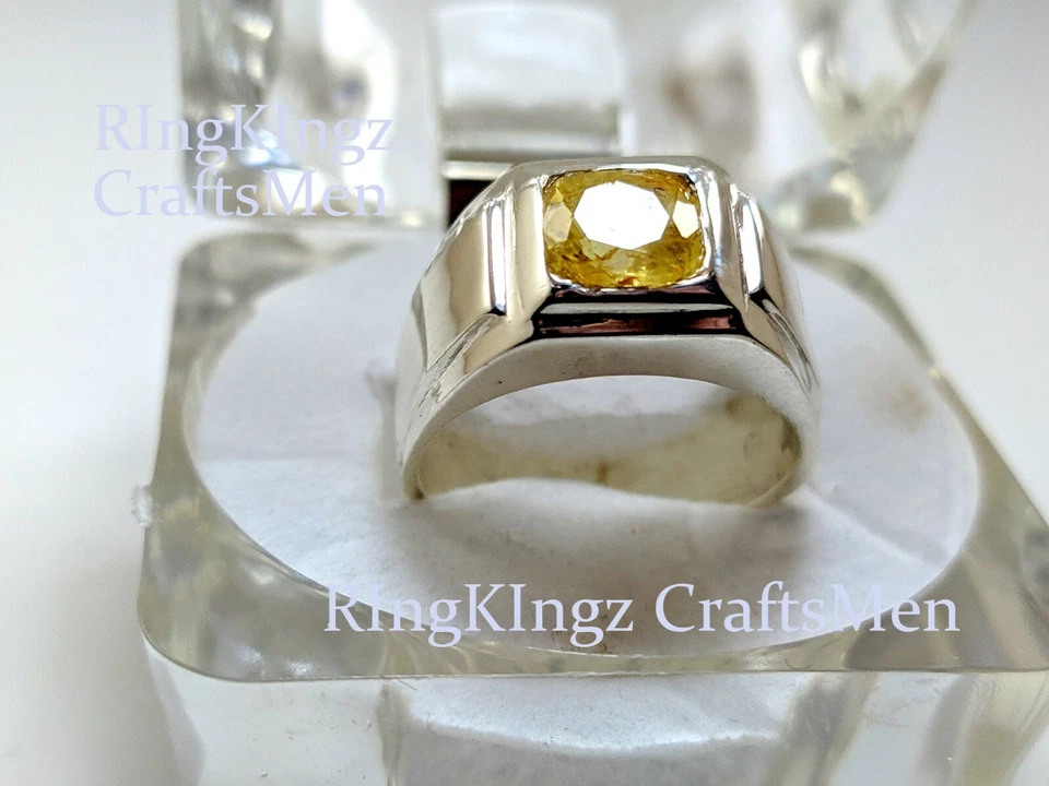 ANILLO TOPACIO PARA HOMBRE CALIDAD AAA PLATA ESTERLINA 925 PIEDRAS PRECIOSAS NATURALES PUKHRAJ TALLA 9 Foto 4 de 4