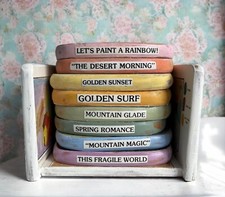 Vintage Wooden  Cork Vintage 8 Piece Coaster Set With 8 Coasters Upcyled Art