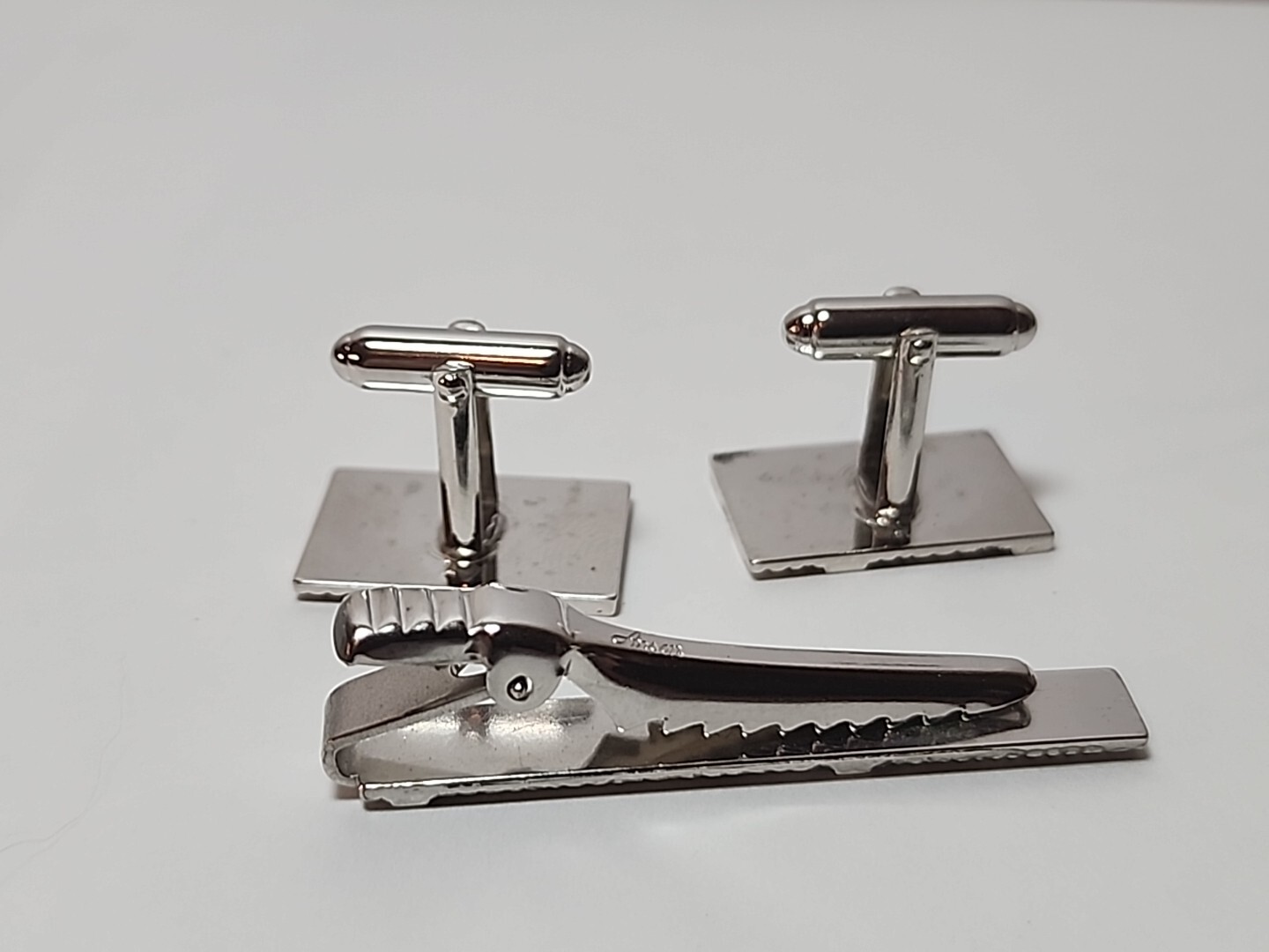 Cufflinks and Tie Bar Set Arson Rectangle Silver … - image 3