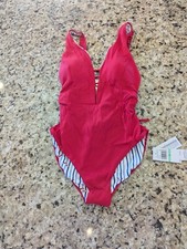 Jantzen Women's Taylor Reversible Plunge One Piece Swimsuit Red size 8