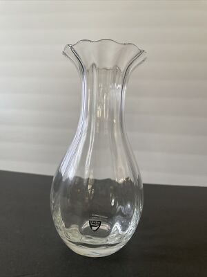 Vintage Orrefors Anemone Crystal 9'' Tall Flared Edge Vase Made in Sweden