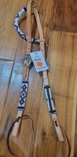 Leather Headstall One Ear Beaded Aztec Native White Blue NWT Horse Tack