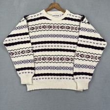 Vintage Lucien Rialto Sweater Womens Large Cotton Knit Fair Isle Nordic USA Made