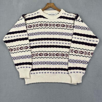 Vintage Lucien Rialto Sweater Womens Large Cotton Knit Fair Isle Nordic USA Made