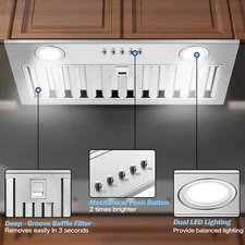 20 Inch  Insert/Built-in Range Hood 600 CFM Ducted/Ductless Convertible LED