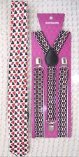 Poker Player Cards Neck Tie and Poker 1" Y-Back Adjustable Suspenders Combo-New 