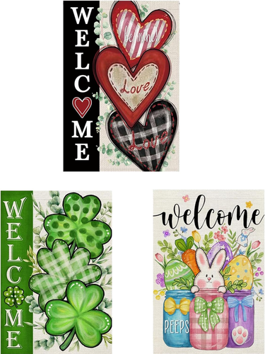3 Pack Happy Valentines Day Garden Flag St Patricks Day Garden Flag Easter Garde