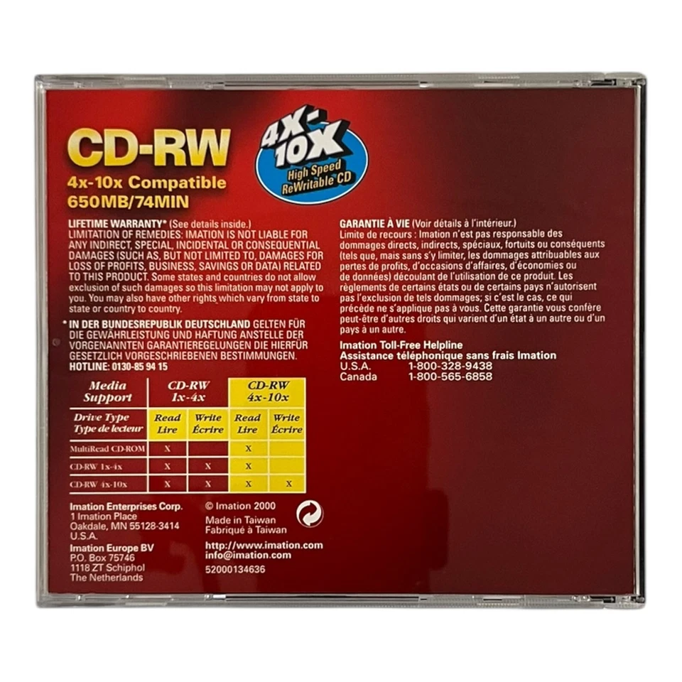 imation CD-RW Rohling 650MB 74min 1 Stück NEU & unbenutzt - Bild 2 von 2