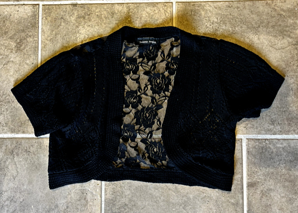 Sweater Project Black Rose Back Mesh Short Sleeve… - image 1