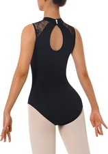 Women's Turtleneck Dance Ballet Leotard With Durable Small, Sleeveless Black