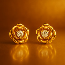 9ct gold stud earrings Rose flower design 11 mm pair