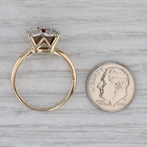 Vintage Lab Created Ruby Diamond Cluster Ring 14k Yellow White Gold Size 10 - Picture 7 of 10