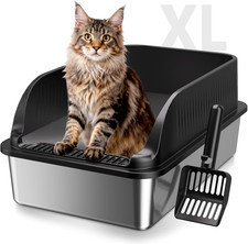 Extra Large Stainless Steel Cat Litter Box with High Sides  Easy Clean Scoop