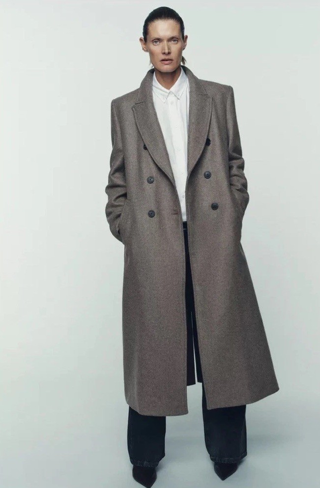 Zara Women's Long Double Breasted Coat Dark Mint Size S  Ref 8469/107 New