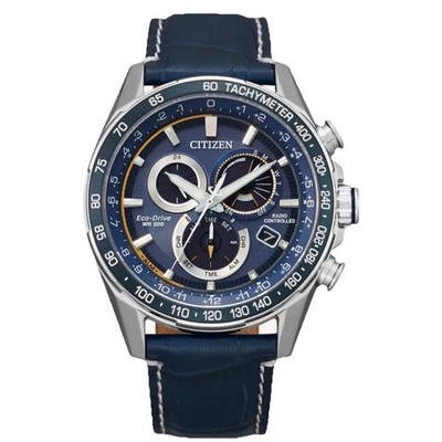 Citizen CB5918-02L Men's PCAT Atomic Time Perpetual Calendar Leather Band Watch