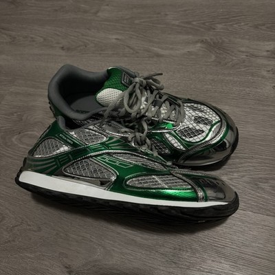 bottega veneta orbit sneaker runner shoe green silver white