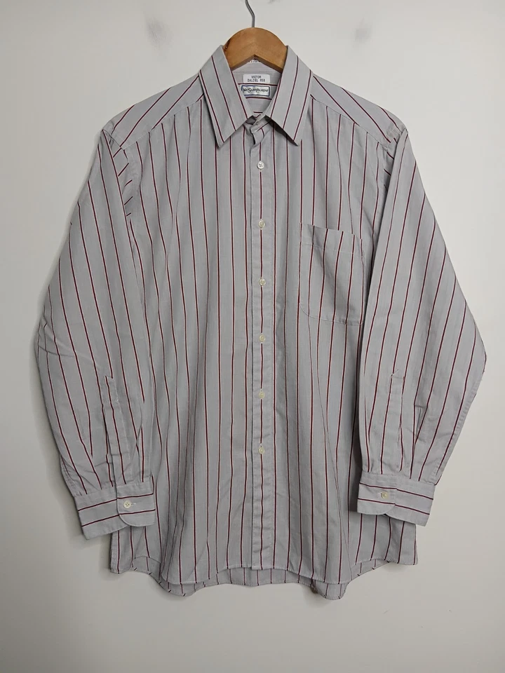 Vintage YSL Yves Saint Laurent Chemise Shirt Mens 16 32-33 Blue Plaid Business