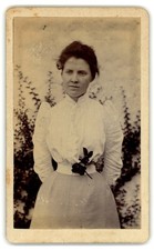 Antique Cdv Circa 1890s Gorgeous Lady In High Collar Dress Holding Rose Unmarked