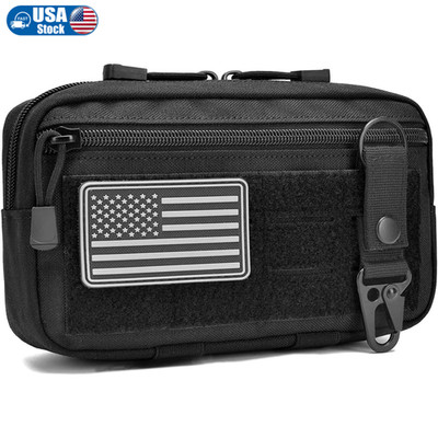 1/2/10 Pack Tactical Molle Pouch with US Flag Patch Keychain EDC Tool Bag