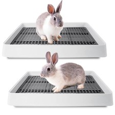 2 Pack Rabbit Litter Box with Grate, Large Shallow Bunny Litter Box Tray Plastic