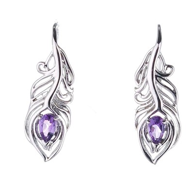 Sterling Silber Amethyst Ohrringe Hänger Pfauenfeder Haken