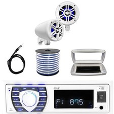 Pyle Single-DIN Bluetooth Marine MP3 Receiver, 2x 4    150W Max Off-Road Speakers