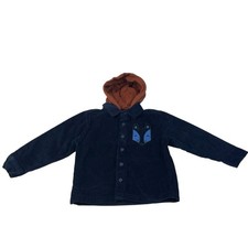 Primark Kids Navy Corduroy Hooded Jacket Fox Patch Button Front 3-4Y