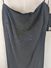 Coty USA Vintage Black Dress With Decorative Flower Black and Blue Pearls Large