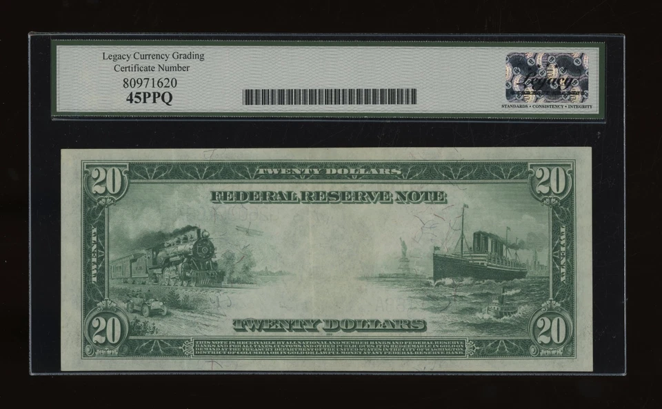 DBR 1914 $20 FRN Chicago Fr. 990 Legacy 45 PPQ Serial G26095788A - Image 2 of 2