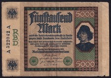 Germany 5000 Mark 1922 Vintage Old Paper Money Banknote Currency Note Pick 77 F
