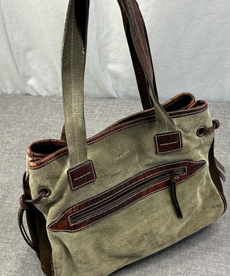 Claudia Firenze 2 Handle Suede olive green brown Tote Bag Purse